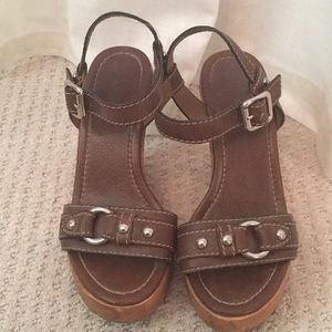 Brown Wooden Wedge Sandal